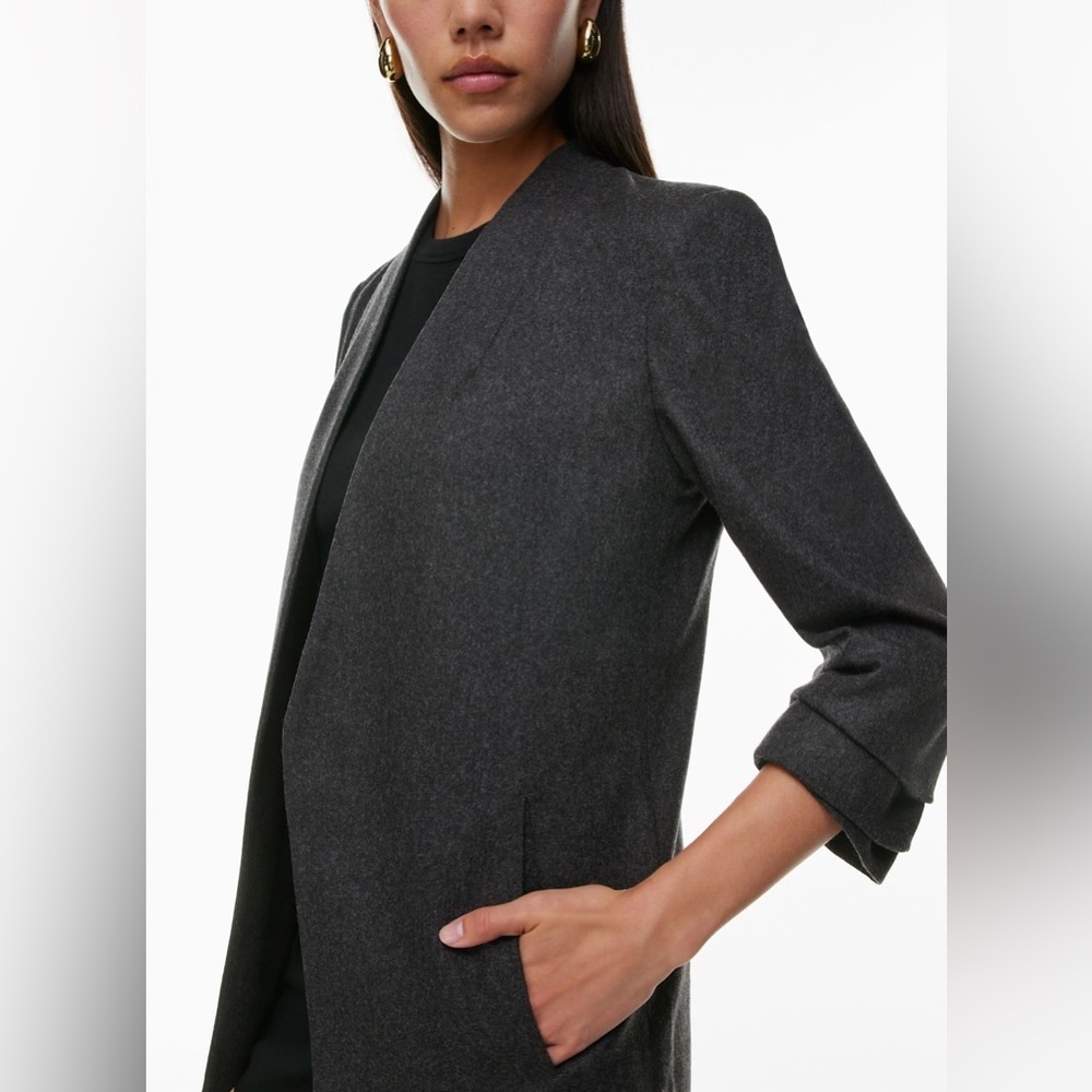 Aritzia Babaton New Power Blazer Wool-Cashmere Open Front Charcoal Grey Size 00 - Picture 4 of 10